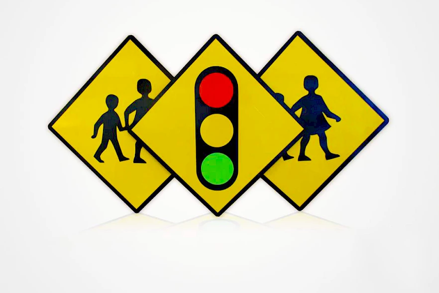 Road crossing signs traffic management supplied by Optima Signs in Cork